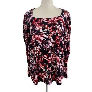 Adrienne Vittadini Abstract Print Long Sleeves Blouse Women’s Plus Size 2X